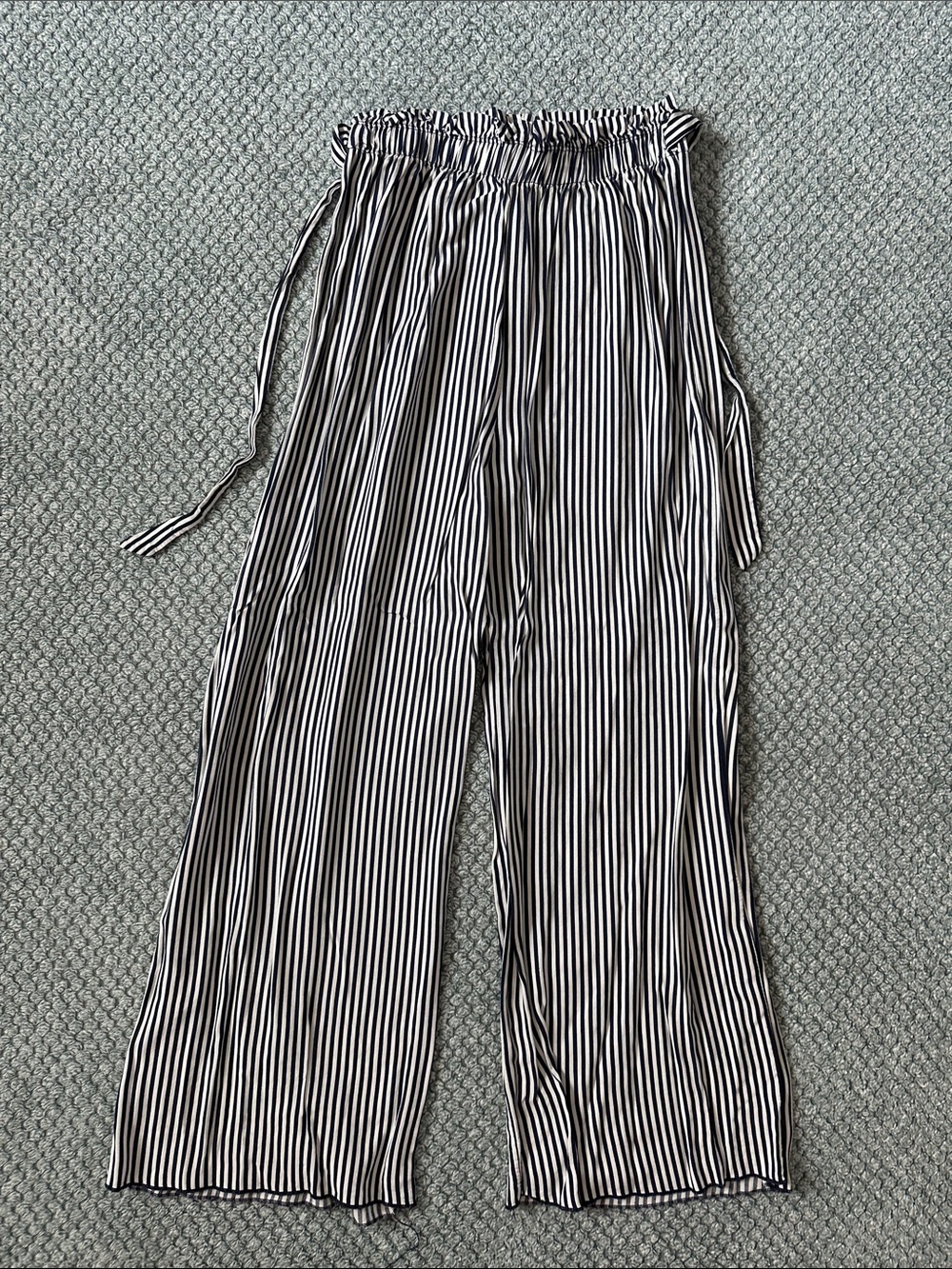 See You Monday Navy & White Vertical-Stripe Wide Leg Pants